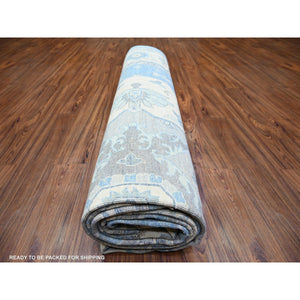 9'10"x14' Cerulean Blue, Vegetable Dyes Organic Wool, Hand Knotted Finer Peshawar With Heriz Medallion Design, Dense Weave, Oriental Rug FWR438774