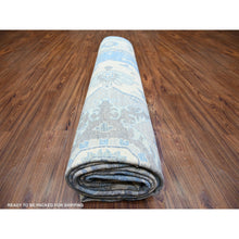 Load image into Gallery viewer, 9&#39;10&quot;x14&#39; Cerulean Blue, Vegetable Dyes Organic Wool, Hand Knotted Finer Peshawar With Heriz Medallion Design, Dense Weave, Oriental Rug FWR438774