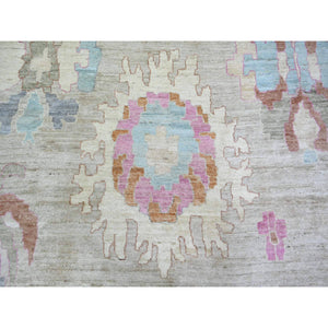 11'10"x15'5" Light Gray, Vegetable Dyes Soft Wool, Hand Knotted Afghan Angora Oushak with All Over Motifs, Oversized Oriental Rug FWR438882