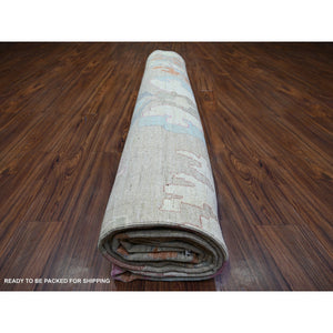 11'10"x15'5" Light Gray, Vegetable Dyes Soft Wool, Hand Knotted Afghan Angora Oushak with All Over Motifs, Oversized Oriental Rug FWR438882