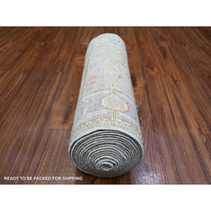 2'4"x19'8" Cloud Gray, Natural Wool Hand Knotted, Afghan Angora Oushak With All Over Design Vegetable Dyes, Xl Runner Oriental Rug FWR439050