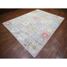 Load image into Gallery viewer, 8&#39;1&quot;x10&#39;8&quot; Taupe, Afghan Angora Oushak With Colorful Motifs Natural Dyes, Extra Soft Wool Hand Knotted, Oriental Rug FWR439128