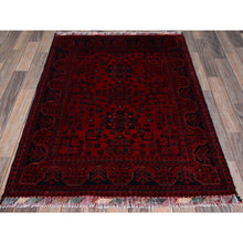 Load image into Gallery viewer, 3&#39;5&quot;x4&#39;9&quot; Berry Red, Afghan Khamyab With Geometric Pattern, Soft And Velvety Wool, Hand Knotted, Vegetable Dyes, Oriental Rug FWR4386