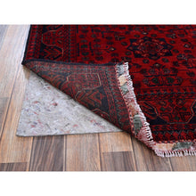 Load image into Gallery viewer, 3&#39;5&quot;x4&#39;9&quot; Berry Red, Afghan Khamyab With Geometric Pattern, Soft And Velvety Wool, Hand Knotted, Vegetable Dyes, Oriental Rug FWR4386