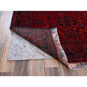 3'5"x4'9" Berry Red, Afghan Khamyab With Geometric Pattern, Soft And Velvety Wool, Hand Knotted, Vegetable Dyes, Oriental Rug FWR4386