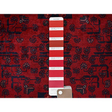 Load image into Gallery viewer, 3&#39;5&quot;x4&#39;9&quot; Berry Red, Afghan Khamyab With Geometric Pattern, Soft And Velvety Wool, Hand Knotted, Vegetable Dyes, Oriental Rug FWR4386
