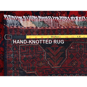 3'5"x4'9" Berry Red, Afghan Khamyab With Geometric Pattern, Soft And Velvety Wool, Hand Knotted, Vegetable Dyes, Oriental Rug FWR4386