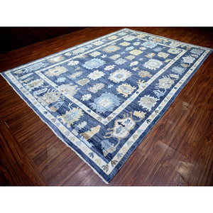 9'9"x14'2" Aegean Blue, Afghan Angora Oushak With All Over Leaf Design, Vegetable Dyes, Soft Wool, Hand Knotted, Oriental Rug FWR439446