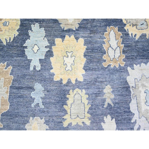 9'9"x14'2" Aegean Blue, Afghan Angora Oushak With All Over Leaf Design, Vegetable Dyes, Soft Wool, Hand Knotted, Oriental Rug FWR439446
