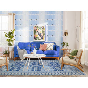 6'1"x9' Light Blue, Soft Wool Hand Knotted, Anatolian Village Inspired With Large Elements Design Natural Dyes, Oriental Rug FWR439572