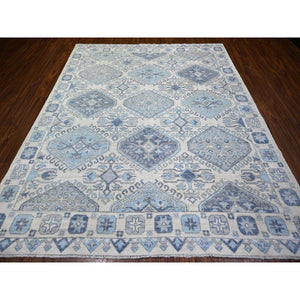 8'x9'7" Ivory, Vegetable Dyes Extra Soft Wool, Hand Knotted Anatolian Village Inspired With Geometric Medallions Design, Oriental Rug FWR439578