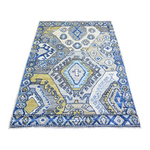 Load image into Gallery viewer, 4&#39;1&quot;x6&#39; Ivory, Vegetable Dyes Soft Wool, Hand Knotted Anatolian Village Inspired with Geometric Design, Oriental Rug FWR439602