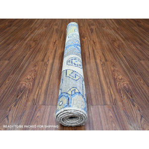 4'1"x6' Ivory, Vegetable Dyes Soft Wool, Hand Knotted Anatolian Village Inspired with Geometric Design, Oriental Rug FWR439602