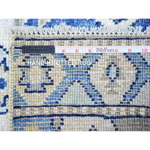 4'1"x6' Ivory, Vegetable Dyes Soft Wool, Hand Knotted Anatolian Village Inspired with Geometric Design, Oriental Rug FWR439602