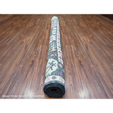 Load image into Gallery viewer, 6&#39;7&quot;x9&#39;5&quot; Charcoal Black, Afghan Angora Oushak With Pop Of Color, Geometric Leaf Design, Soft Wool, Hand Knotted, Vegetable Dyes, Oriental Rug FWR439632