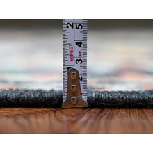 Load image into Gallery viewer, 6&#39;7&quot;x9&#39;5&quot; Charcoal Black, Afghan Angora Oushak With Pop Of Color, Geometric Leaf Design, Soft Wool, Hand Knotted, Vegetable Dyes, Oriental Rug FWR439632