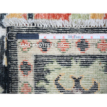Load image into Gallery viewer, 6&#39;7&quot;x9&#39;5&quot; Charcoal Black, Afghan Angora Oushak With Pop Of Color, Geometric Leaf Design, Soft Wool, Hand Knotted, Vegetable Dyes, Oriental Rug FWR439632