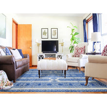 Load image into Gallery viewer, 8&#39;1&quot;x9&#39;9&quot; Dutch Blue, Fine Peshawar With Intricate Geometric Motifs Densely Woven, Organic Wool Hand Knotted, Oriental Rug FWR439644