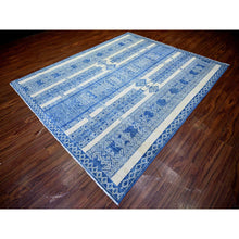 Load image into Gallery viewer, 8&#39;1&quot;x9&#39;9&quot; Dutch Blue, Fine Peshawar With Intricate Geometric Motifs Densely Woven, Organic Wool Hand Knotted, Oriental Rug FWR439644