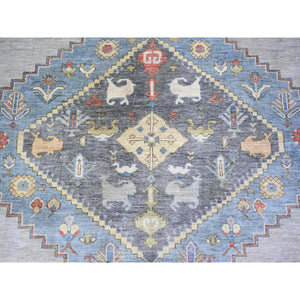 10'1"x13' Abalone Gray, Vegetable Dyes Natural Wool, Hand Knotted Finer Peshawar Bakshaish Medallion Open Field Design, Dense Weave, Oriental Rug FWR439650