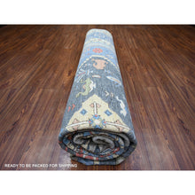 Load image into Gallery viewer, 10&#39;1&quot;x13&#39; Abalone Gray, Vegetable Dyes Natural Wool, Hand Knotted Finer Peshawar Bakshaish Medallion Open Field Design, Dense Weave, Oriental Rug FWR439650