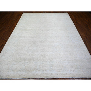 8'x9'8" Cream, Hand Knotted White Wash Peshawar, Heavily Washed Extra Soft Wool, Oriental Rug FWR439668