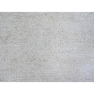 8'x9'8" Cream, Hand Knotted White Wash Peshawar, Heavily Washed Extra Soft Wool, Oriental Rug FWR439668