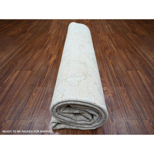 8'x9'8" Cream, Hand Knotted White Wash Peshawar, Heavily Washed Extra Soft Wool, Oriental Rug FWR439668