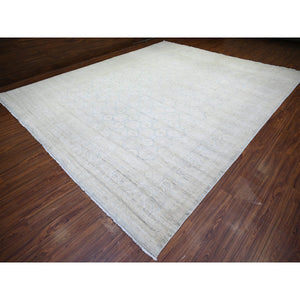 11'9"x14'3" Ice Gray, Natural Wool Hand Knotted, White Wash Peshawar With All Over Medallions Heavily Washed, Oversized Oriental Rug FWR439680