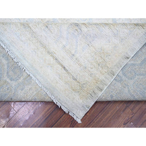 11'9"x14'3" Ice Gray, Natural Wool Hand Knotted, White Wash Peshawar With All Over Medallions Heavily Washed, Oversized Oriental Rug FWR439680