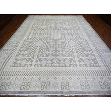 Load image into Gallery viewer, 11&#39;2&quot;x14&#39;3&quot; Stone Gray, Washed Out Peshawar With Khotan And Samarkand Inspired Pomegranate Design, Hand Knotted, Pure Wool, Oversized Oriental Rug FWR439686
