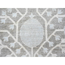 Load image into Gallery viewer, 11&#39;2&quot;x14&#39;3&quot; Stone Gray, Washed Out Peshawar With Khotan And Samarkand Inspired Pomegranate Design, Hand Knotted, Pure Wool, Oversized Oriental Rug FWR439686