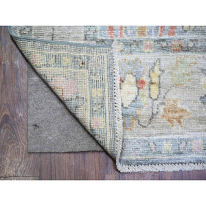 4'x11'7" Blue Gray, Pure Wool, Hand Knotted, Afghan Angora Oushak With Leaf Design, Vegetable Dyes Wide Runner Oriental Rug FWR439776