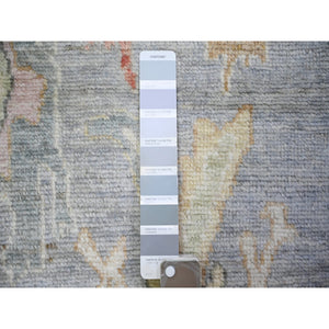 4'x11'7" Blue Gray, Pure Wool, Hand Knotted, Afghan Angora Oushak With Leaf Design, Vegetable Dyes Wide Runner Oriental Rug FWR439776