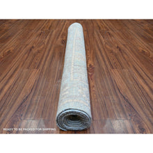 Load image into Gallery viewer, 4&#39;x10&#39;1&quot; Cerulean Blue, Hand Knotted, Afghan Angora Oushak With Branch And Flower Design, Vegetable Dyes, Pure Wool, Wide Runner Oriental Rug FWR439782