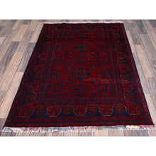 Load image into Gallery viewer, 3&#39;3&quot;x4&#39;10&quot; Ruby Red, Afghan Khamyab With Geometric Pattern, Hand Knotted, Soft And Velvety Wool, Vegetable Dyes, Oriental Rug FWR4392