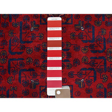Load image into Gallery viewer, 3&#39;3&quot;x4&#39;10&quot; Ruby Red, Afghan Khamyab With Geometric Pattern, Hand Knotted, Soft And Velvety Wool, Vegetable Dyes, Oriental Rug FWR4392