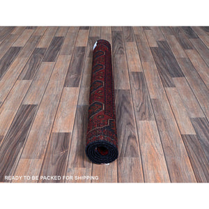 3'3"x4'10" Ruby Red, Afghan Khamyab With Geometric Pattern, Hand Knotted, Soft And Velvety Wool, Vegetable Dyes, Oriental Rug FWR4392