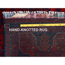 Load image into Gallery viewer, 3&#39;3&quot;x4&#39;10&quot; Ruby Red, Afghan Khamyab With Geometric Pattern, Hand Knotted, Soft And Velvety Wool, Vegetable Dyes, Oriental Rug FWR4392