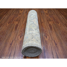 Load image into Gallery viewer, 3&#39;x15&#39;9&quot; Olive Gray, Hand Knotted Afghan Angora Oushak with All Over Motifs, Vegetable Dyes, Pure Wool, XL Runner Oriental Rug FWR439800