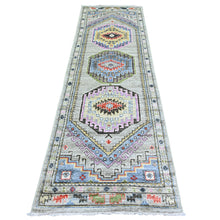 Load image into Gallery viewer, 3&#39;x9&#39;7&quot; Taupe, Vegetable Dyes, Soft Wool, Afghan Angora Oushak with Geometric Medallion Design, Hand Knotted, Runner Oriental Rug FWR439824