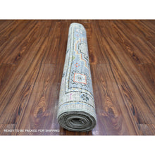 Load image into Gallery viewer, 3&#39;x9&#39;7&quot; Taupe, Vegetable Dyes, Soft Wool, Afghan Angora Oushak with Geometric Medallion Design, Hand Knotted, Runner Oriental Rug FWR439824