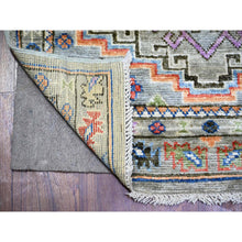 Load image into Gallery viewer, 3&#39;1&quot;x11&#39;9&quot; Taupe, Vegetable Dyes, Pure Wool, Hand Knotted Afghan Angora Oushak with Geometric Medallions Design, Wide Runner Oriental Rug FWR439878