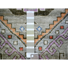 Load image into Gallery viewer, 3&#39;1&quot;x11&#39;9&quot; Taupe, Vegetable Dyes, Pure Wool, Hand Knotted Afghan Angora Oushak with Geometric Medallions Design, Wide Runner Oriental Rug FWR439878