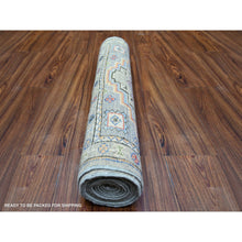Load image into Gallery viewer, 3&#39;1&quot;x11&#39;9&quot; Taupe, Vegetable Dyes, Pure Wool, Hand Knotted Afghan Angora Oushak with Geometric Medallions Design, Wide Runner Oriental Rug FWR439878