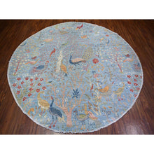 Load image into Gallery viewer, 8&#39;3&quot;x8&#39;3&quot; Little Boy Blue, Afghan Peshawar With Birds Of Paradise Natural Dyes, Organic Wool Hand Knotted, Round Oriental Rug FWR439944