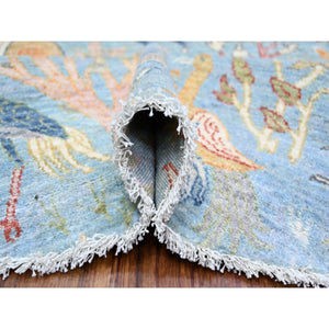 8'3"x8'3" Little Boy Blue, Afghan Peshawar With Birds Of Paradise Natural Dyes, Organic Wool Hand Knotted, Round Oriental Rug FWR439944