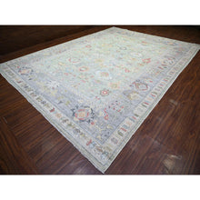 Load image into Gallery viewer, 11&#39;6&quot;x15&#39;7&quot; Pistachio Green, Afghan Angora Oushak With Floral Motifs, Vegetable Dyes, Extra Soft Wool, Hand Knotted, Oversized Oriental Rug FWR440298