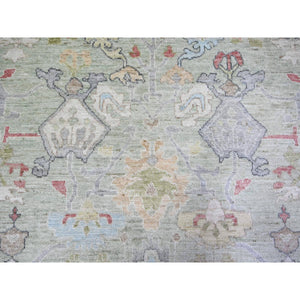 11'6"x15'7" Pistachio Green, Afghan Angora Oushak With Floral Motifs, Vegetable Dyes, Extra Soft Wool, Hand Knotted, Oversized Oriental Rug FWR440298