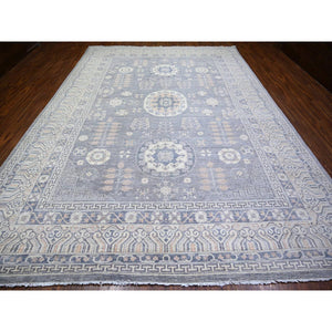 10'x14'1" Platinum Gray, Soft Wool Hand Knotted, Stone Washed Peshawar with Khotan Design, Oriental Rug FWR440382